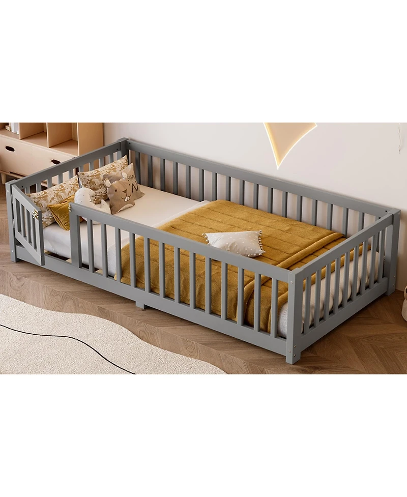 Streamdale Furniture Twin Floor Bed with Guardrails & Door - Gray