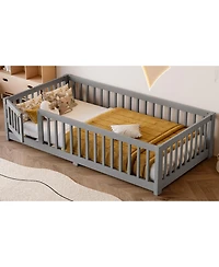 Streamdale Furniture Twin Floor Bed with Guardrails & Door - Gray