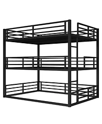 Streamdale Furniture Queen Triple Bunk Bed, Metal, Heavy-Duty, Black