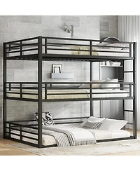 Streamdale Furniture Queen Triple Bunk Bed, Metal, Heavy-Duty, Black