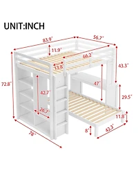 Streamdale Furniture Bunk Bed with Desk & Shelves, Converts to Loft Bed
