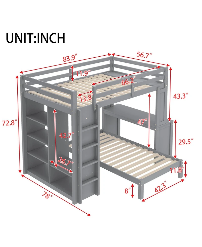 Streamdale Furniture Full Xl/Full over Twin Bunk Bed with Desk & Storage