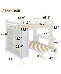 Streamdale Furniture Queen over Twin Bunk Bed with Desk, Shelves & Wardrobe - White
