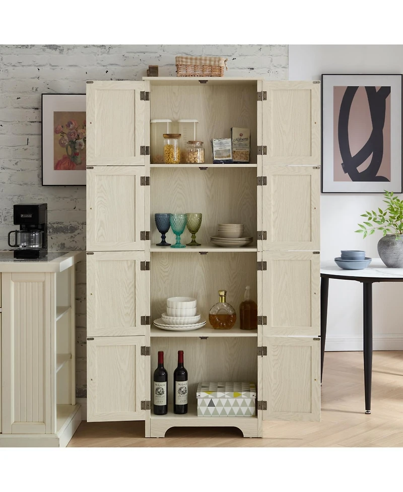 Streamdale Furniture 72.4" Tall Storage Cabinet with 8 Doors & 4 Shelves, White