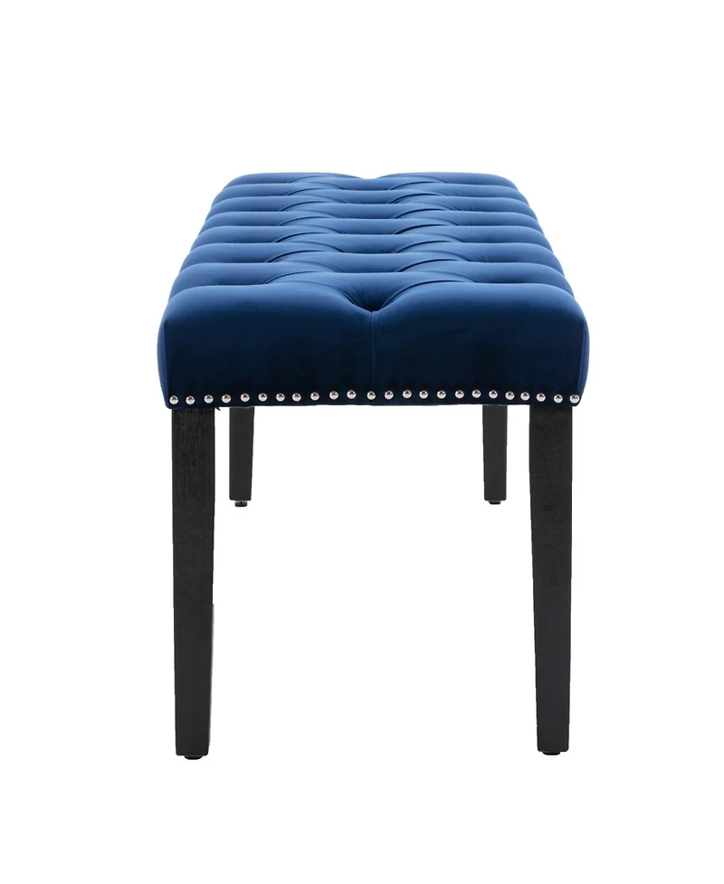 Streamdale Furniture Tufted Velvet Bench Ottoman - Blue