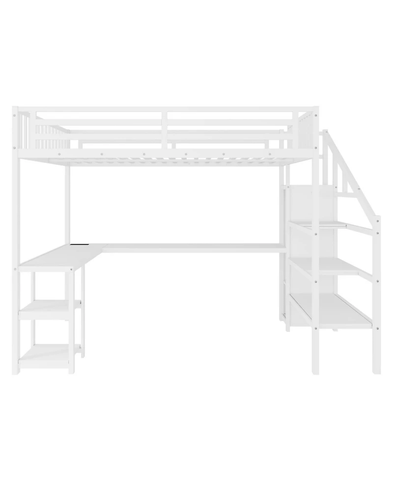 Streamdale Queen Loft Bed with Wardrobe, Desk, & Led - White