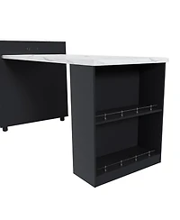 Streamdale Furniture Expandable Kitchen Island, Marble Top, Power Outlet, Storage Cart - Black