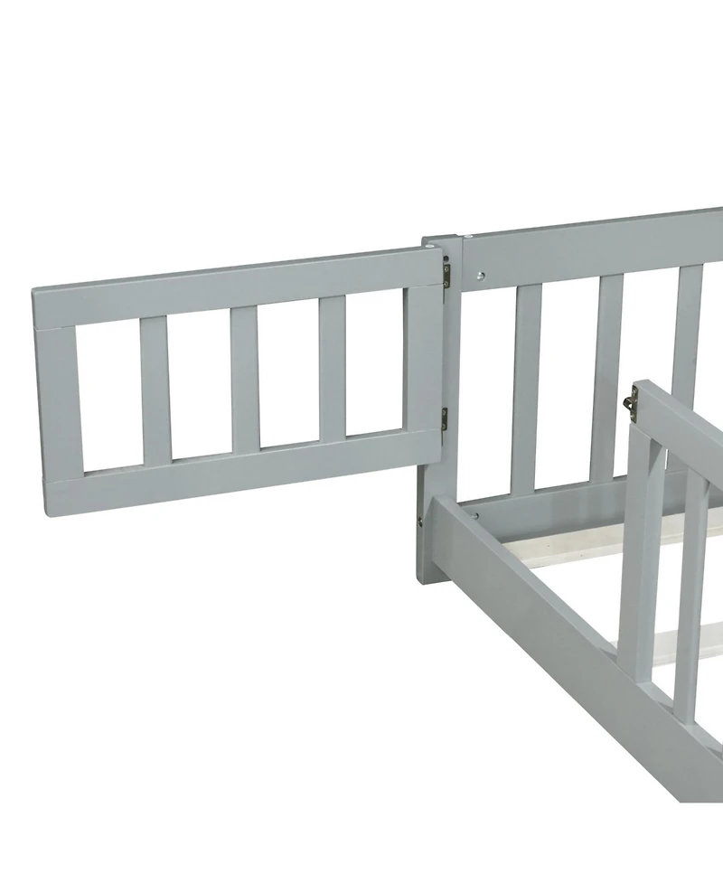 Streamdale Furniture Twin Floor Bed with Fence & Door, Grey