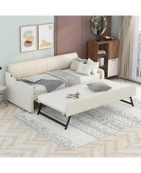 Streamdale Furniture Twin Upholstered Daybed with Trundle & Usb, Beige