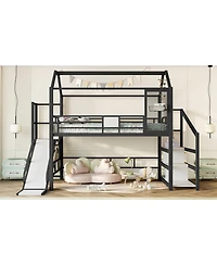 Streamdale Furniture Full House Loft Bed with Slide, Stairs, Storage, Black