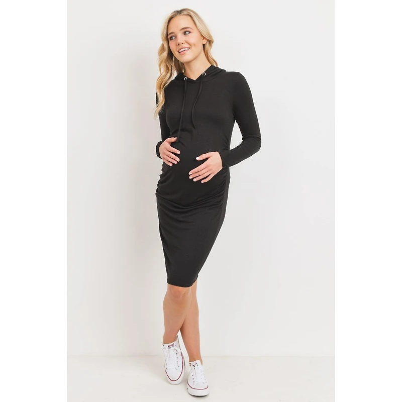 Hello Miz Women's Long Sleeve Side Ruched Maternity Hoodie Dress