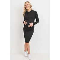 Hello Miz Women's Long Sleeve Side Ruched Maternity Hoodie Dress
