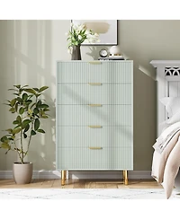 gaomon 5-Drawer Modern Green Dresser, Wood Chest Organizer with Gold Handle, Tall Cabinet for Bedroom, Living Room, Entryway