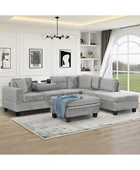 Streamdale Furniture Modern Sectional Sofa with Storage Ottoman Set