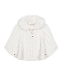 Hope & Henry Girls Organic Cable Sweater Cape with Faux Fur