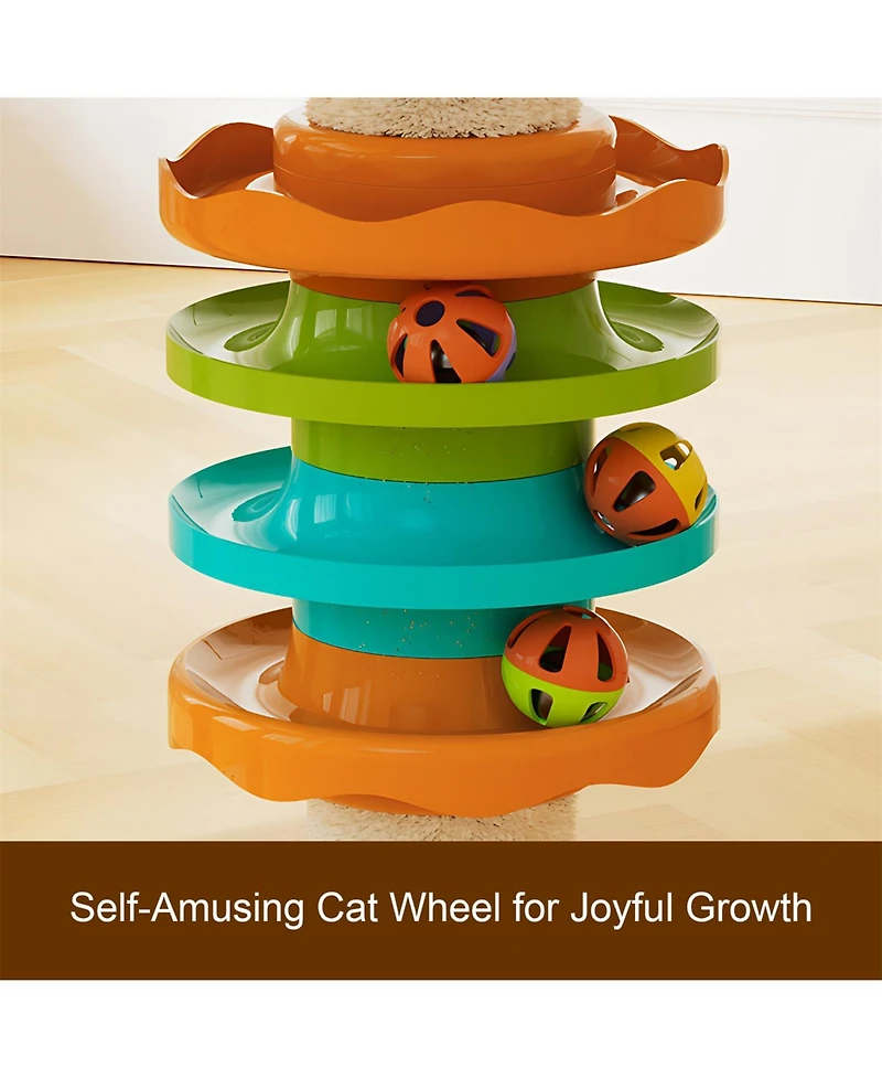 Aostirmotor Adjustable 98-110 Inch Cat Tree with Scratching Post, Wood Condo, & Hammock