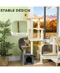 Aostirmotor 63" Moon & Star Themed Cat Tree with Condo, Scratching Posts & Cat Bed