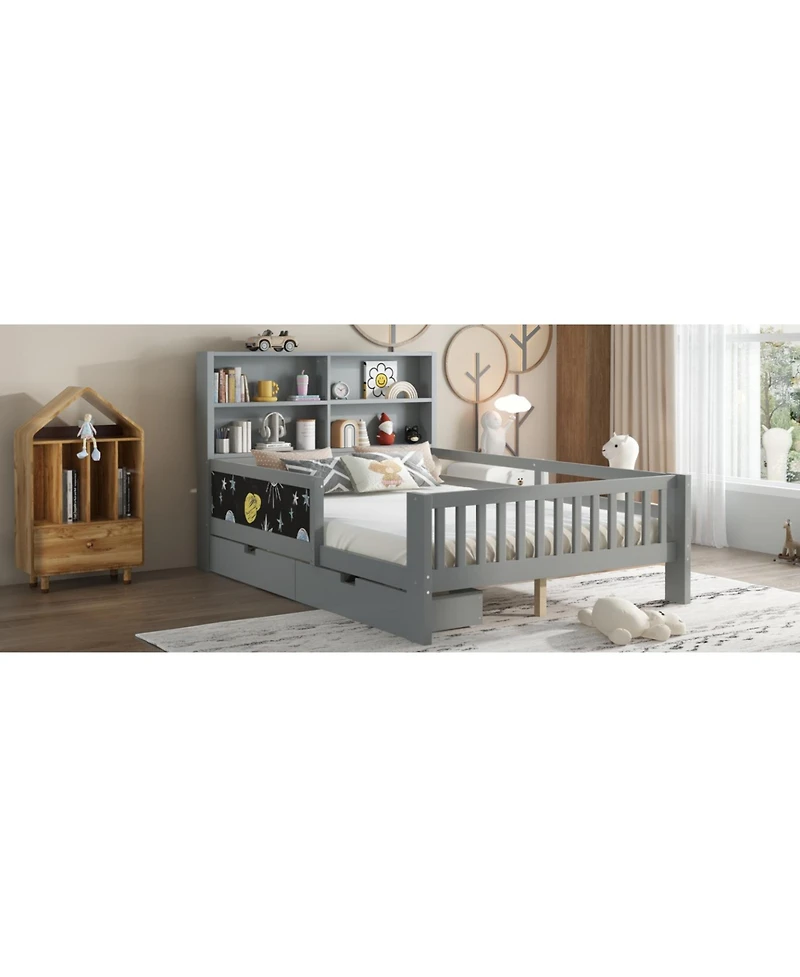 Streamdale Furniture Streamdale Full Platform Bed with Chalkboard, Storage, Shelves, Gray