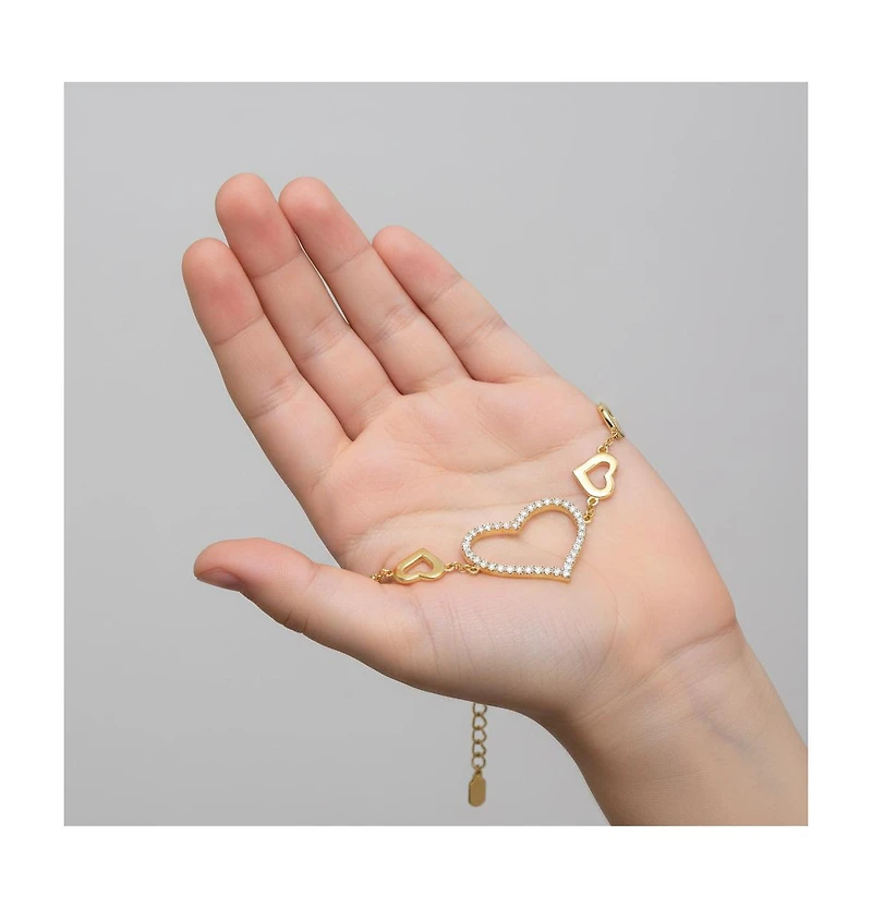 GiGiGirl Dazzling 14K Gold Plated Cubic Zirconia Heart Halo Charm Bracelet