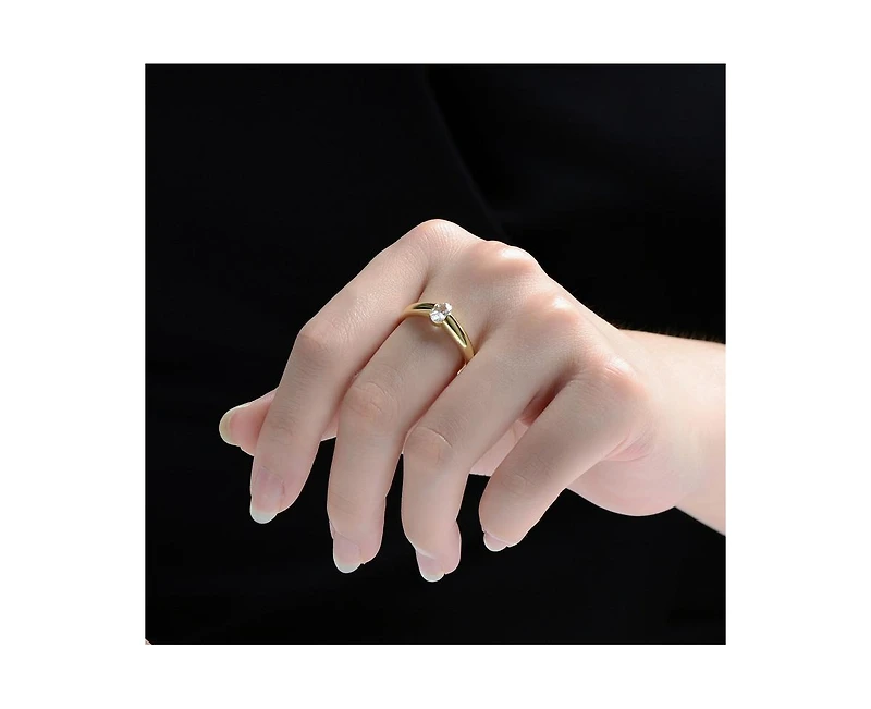 Genevive Women's 14K Gold Plated Clear Cubic Zirconia Solitaire Ring