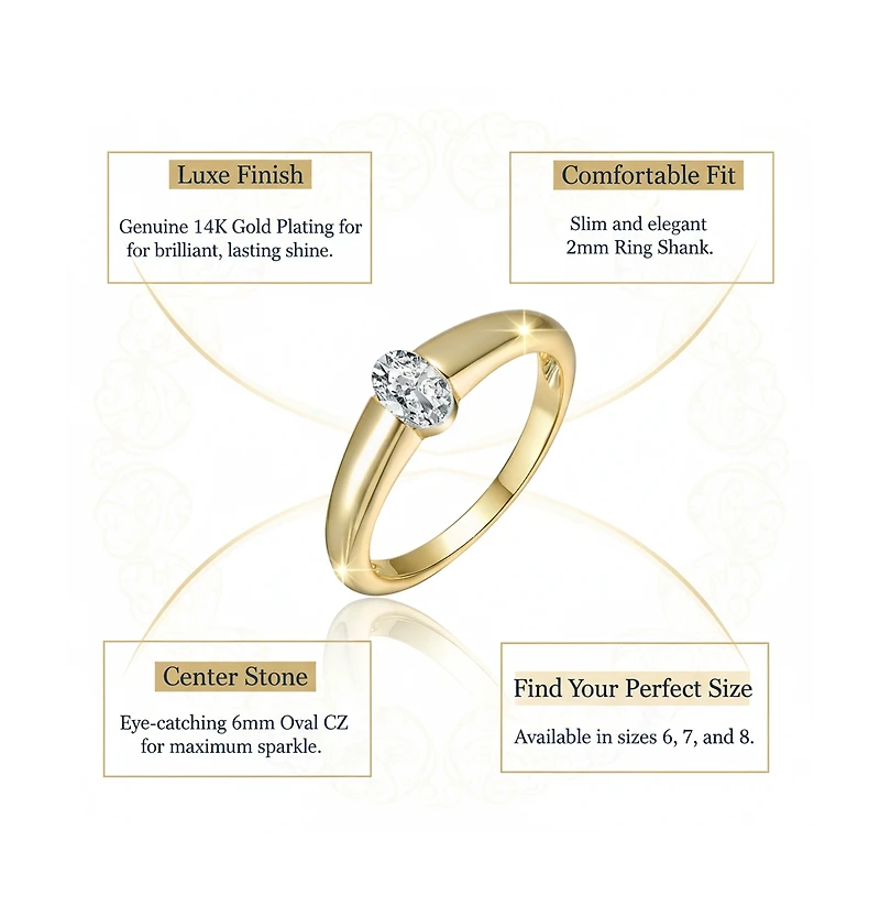 Genevive Women's 14K Gold Plated Clear Cubic Zirconia Solitaire Ring
