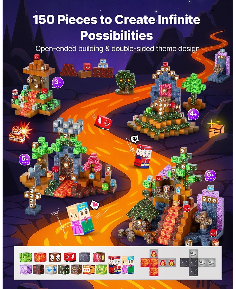 Sugift 150-Piece Magnetic Blocks, Dark Castle Stem Toy for Kids