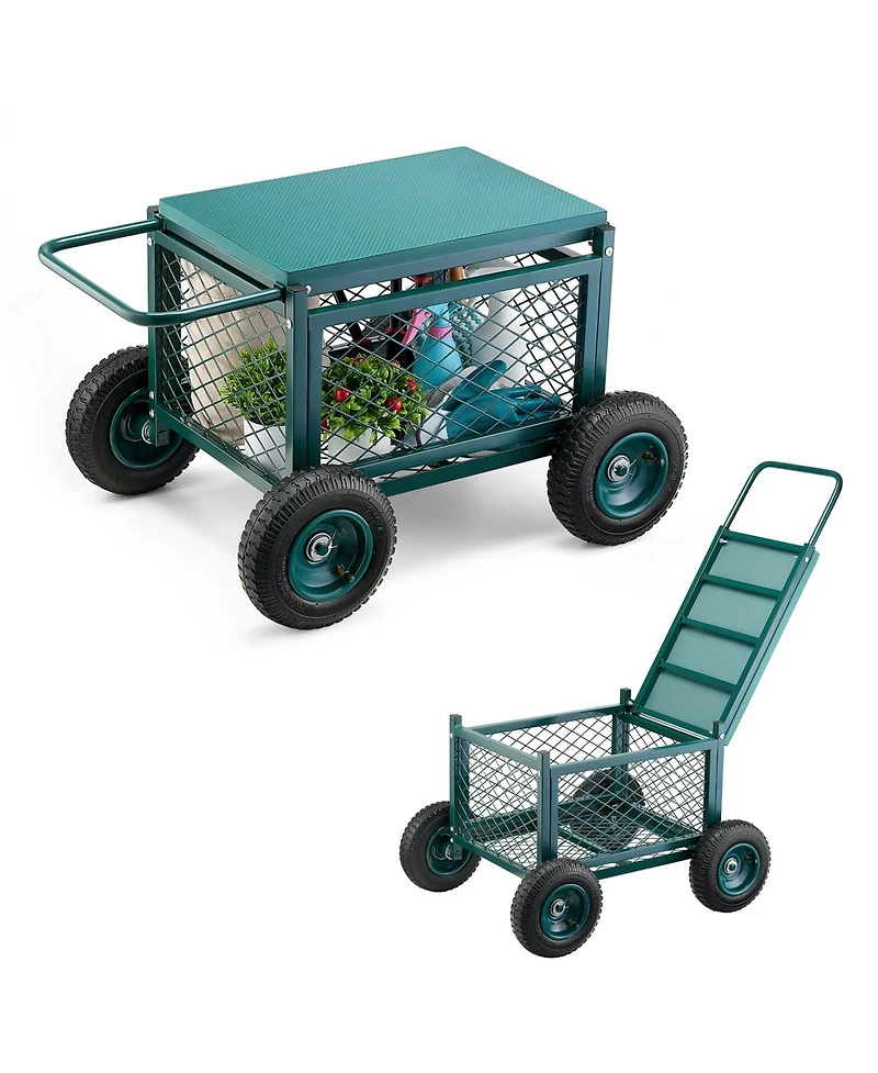 Sugfit Heavy-Duty Metal Rolling Garden Cart with 400 lb Capacity & Large Wheels