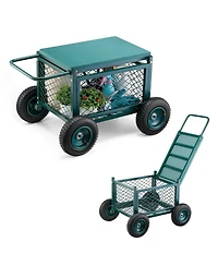 Sugfit Heavy-Duty Metal Rolling Garden Cart with 400 lb Capacity & Large Wheels