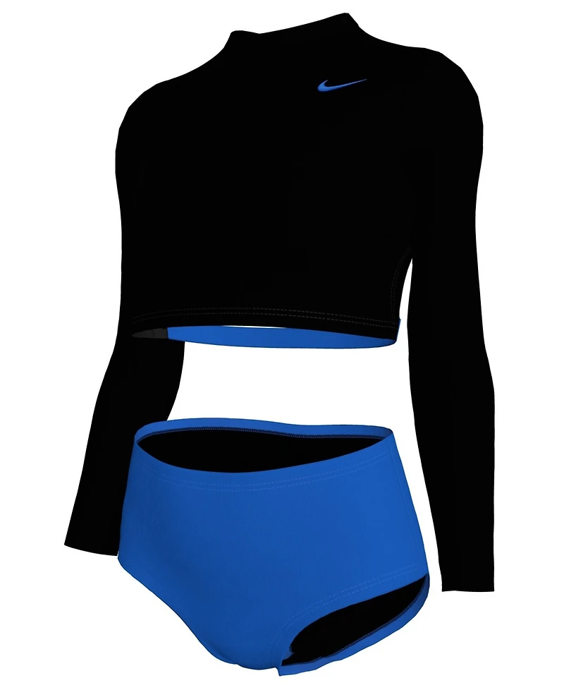 Nike Girls' 7-16 Essential Long-Sleeve Crop Top and High-Waist Swim Bottoms, 2-Piece Set