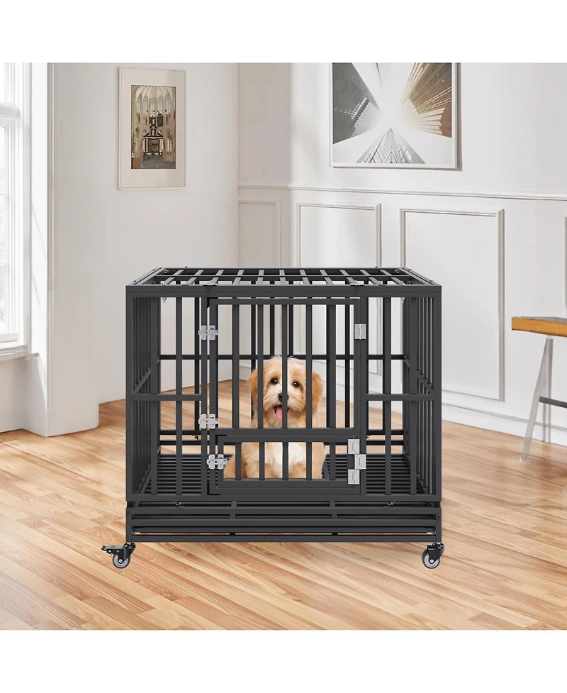 Cozito 42" Heavy-Duty 3-Door Dog Crate with Wheels