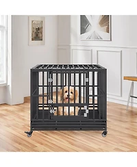 Cozito 42" Heavy-Duty 3-Door Dog Crate with Wheels