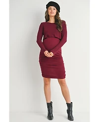 Hello Miz Maternity Long Sleeve Ribbed Side Ruched Nursing Dress