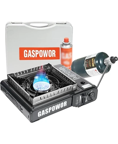 Propane or Butane Stove Dual Fuel Stove Portable Camping Stove with Carrying Case&Windblocker, 10,000 Btu Butane Propane Stove (Fuel Not Included)