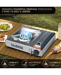 Aofar 1-Burner Butane Camping Stove with Windblocker,10000 Btu Portable Camp Gas Stove for Outdoor Cooking Stainless Steel.