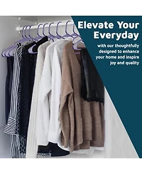 Lifemaster heavy-duty plastic hangers with non-slip grooves, space-saving design, and 5 lb capacity ideal for clothes $ dresses. Pack of 10, purple.