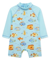 Little Me Baby Boys' Fish Print Long-Sleeve Rash Guard Suit