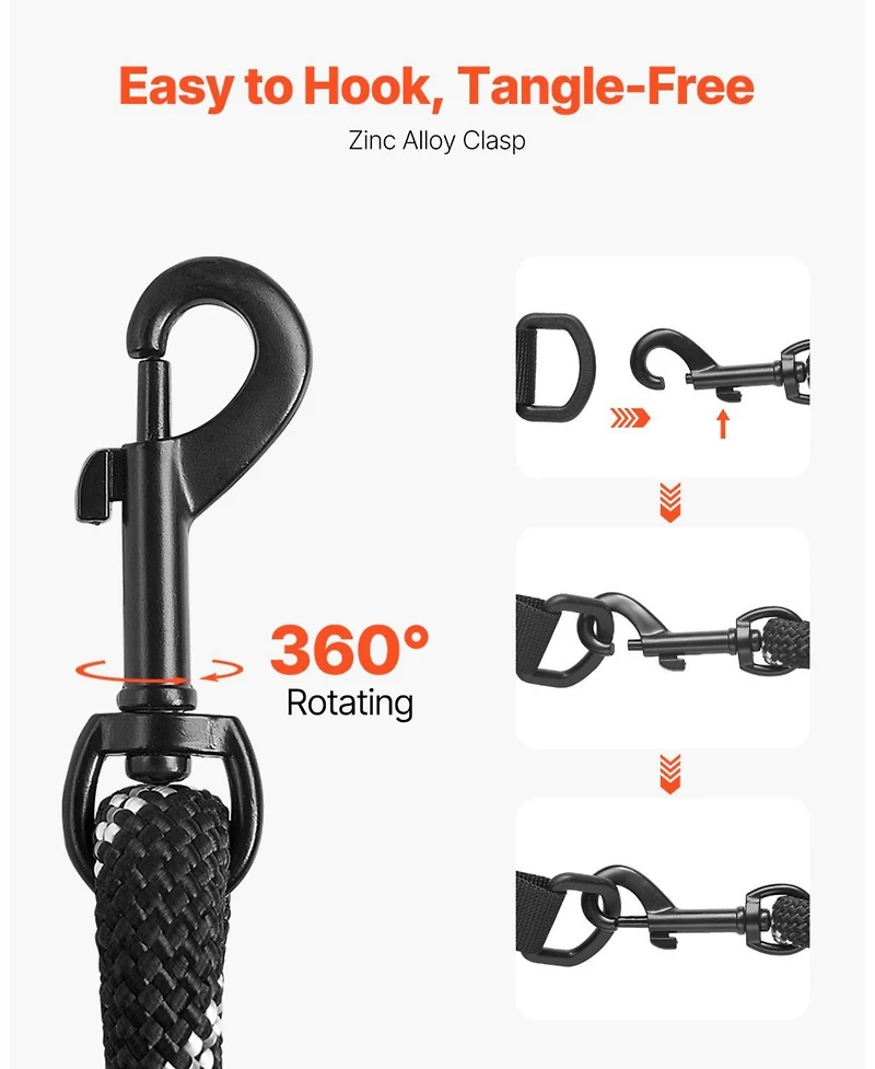 Cozito Heavy-Duty Reflective Rope Dog Leash, 6', Black