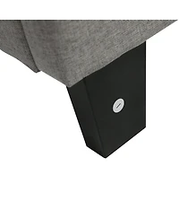 Lovmor King Size Upholstered Platform Bed Frame with Button Tufted Linen Fabric Headboard No Box Spring Needed Wood Slat Support Easy Assembly Gray