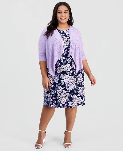 Connected Plus 2-Pc. Floral-Print Sleeveless Dress and 3/4-Sleeve Shrug