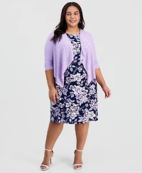 Connected Plus 2-Pc. Floral-Print Sleeveless Dress and 3/4-Sleeve Shrug