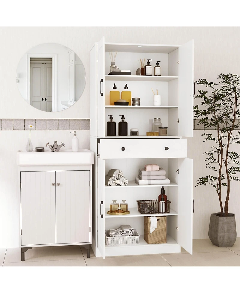 Costway 72" Tall Kitchen Pantry Modern Farmhouse Cupboard Cabinet with 4 Barn Doors