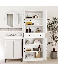 Costway 72" Tall Kitchen Pantry Modern Farmhouse Cupboard Cabinet with 4 Barn Doors