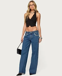 Edikted Womens Devon Lacey Pinstripe Halter Top