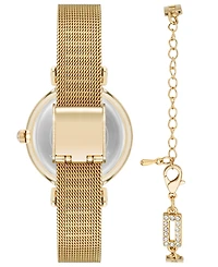 Anne Klein Women's Quartz Premium Round Gold-Tone Stainless Steel Mesh Watch Set, 29mm