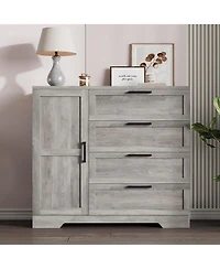 gaomon 4-Drawer Modern Wood Dresser with Wardrobe Closet, Hanging Rod Storage Cabinet for Bedroom, Multifunctional Armoire Organizer