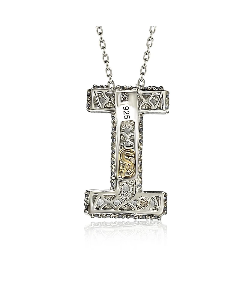 Suzy Levian Sterling Silver Sapphire 3-d Letter "I" Initial Pendant