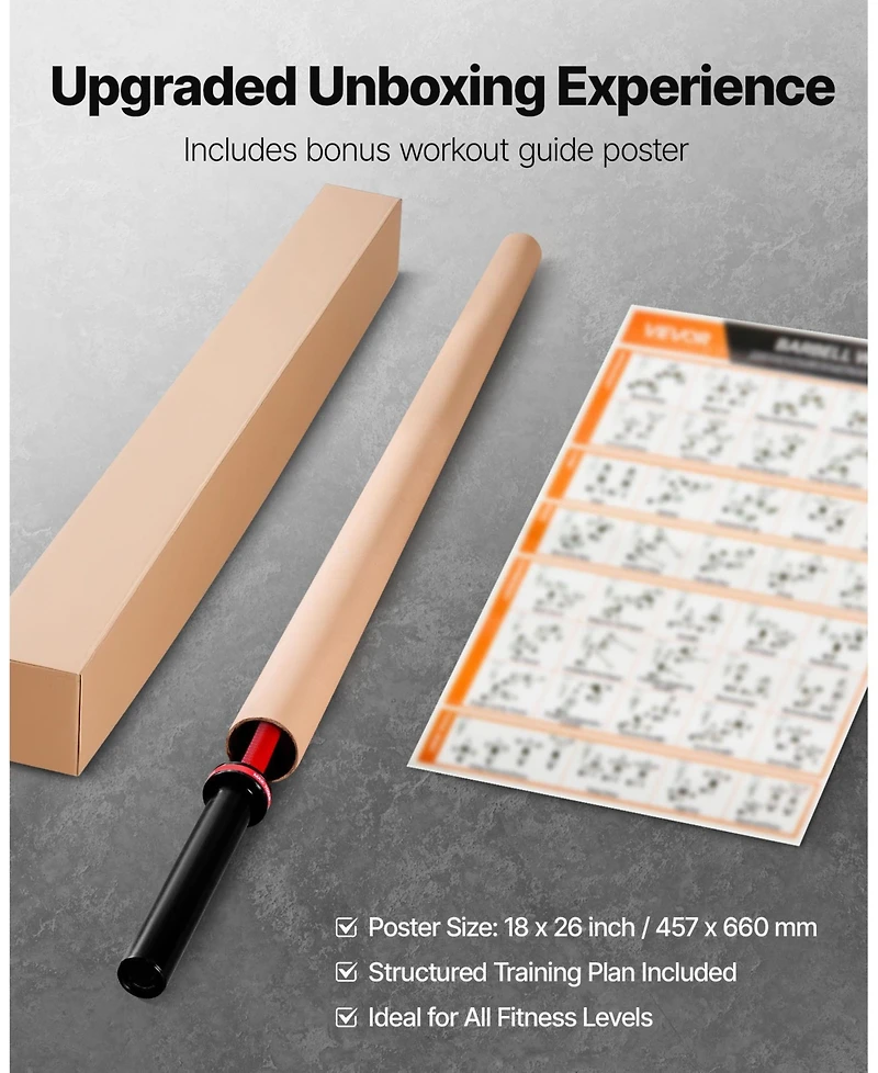 Sugfit 6FT Barbell Bar 2-Inch Olympic Weight Bar Knurled Grip 700 Lb Capacity