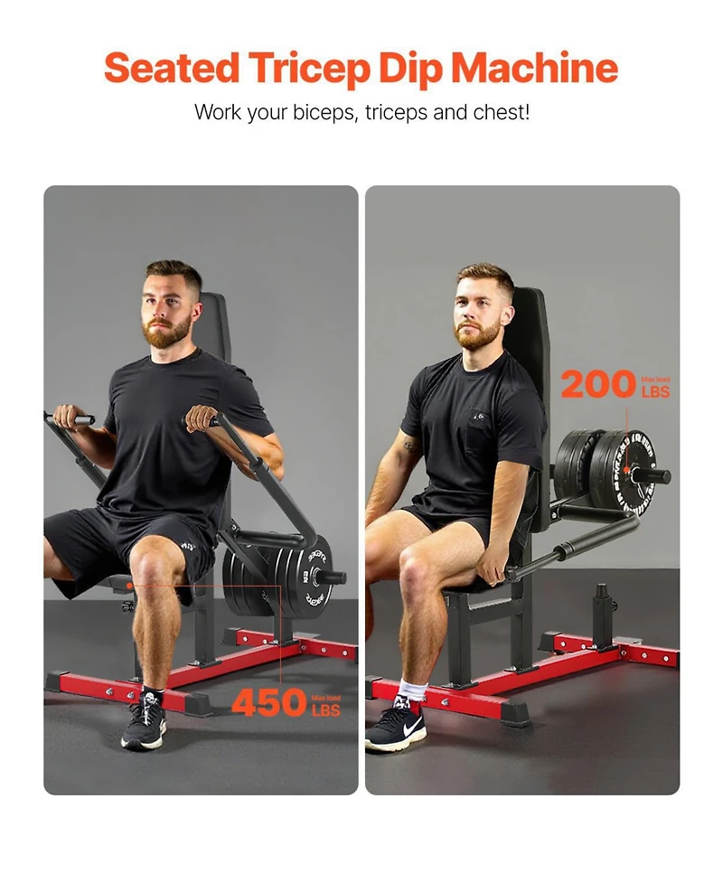 Sugift Seated Dip Machine Tricep Bicep Press Down Trainer with Adjustable Seat 450 Lb