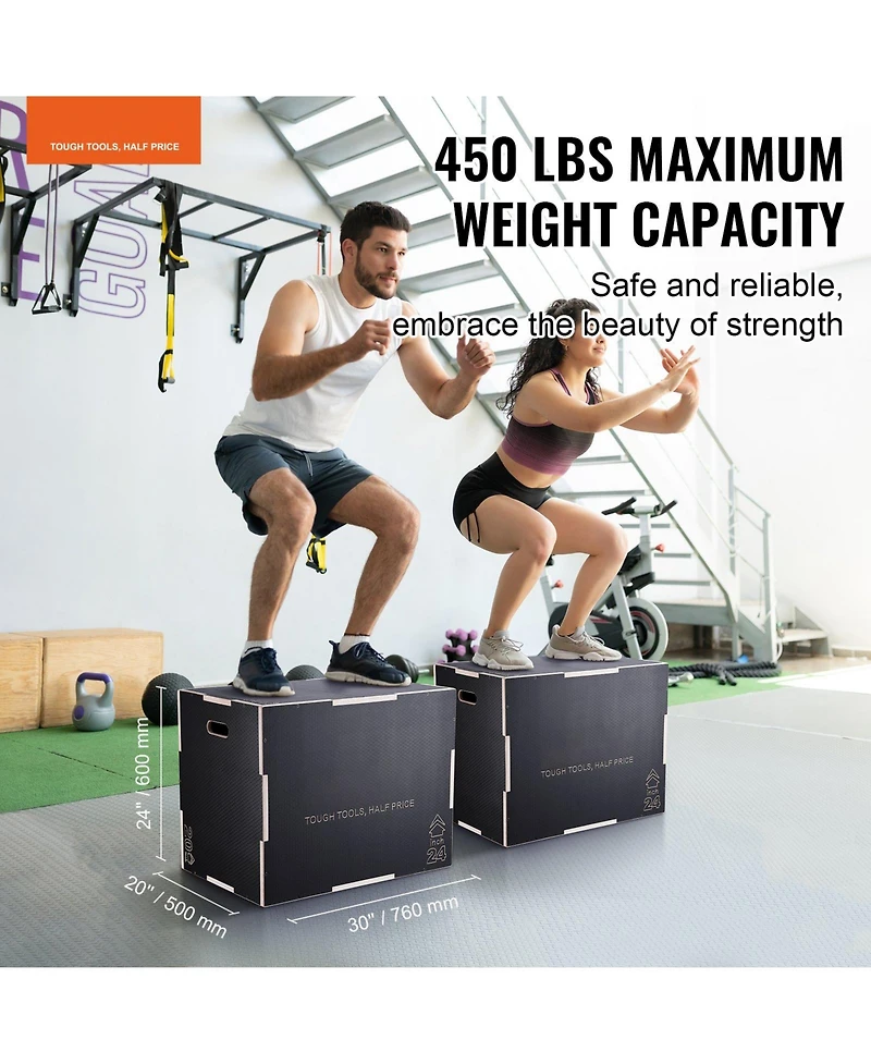 Sugfit 3-in-1 Plyo Jump Box 30/24/20" Wooden Agility Training Box