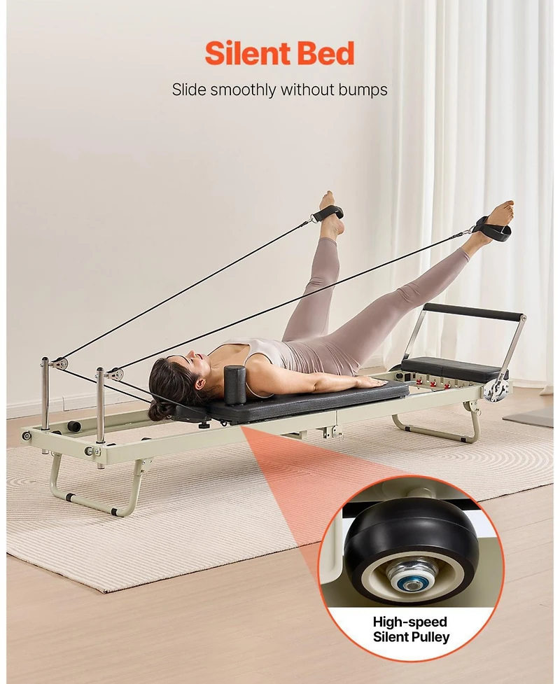 Sugift Foldable Pilates Reformer Home Gym Workout Machine with Dual Resistance 400 Lb